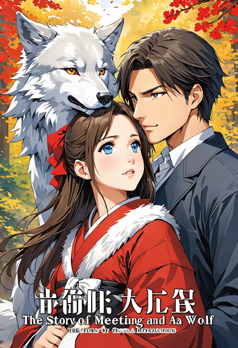 High-quality illustrations, doujinshi cover_page, highres, absurdres, The story of the meeting of a girl and a wolf,