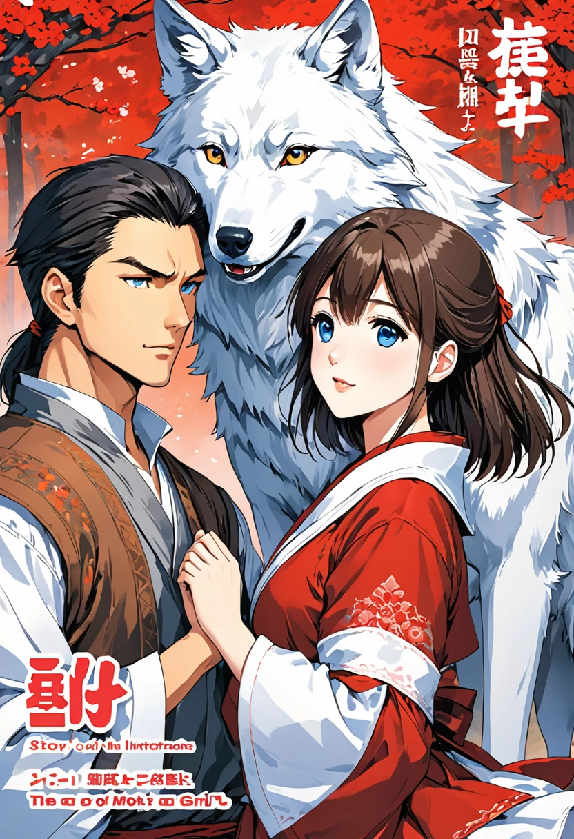 High-quality illustrations, doujinshi cover_page, highres, absurdres, The story of the meeting of a girl and a wolf,