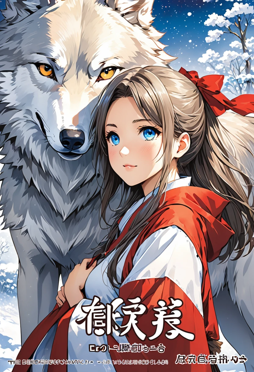 High-quality illustrations, doujinshi cover_page, highres, absurdres, The story of the meeting of a girl and a wolf,