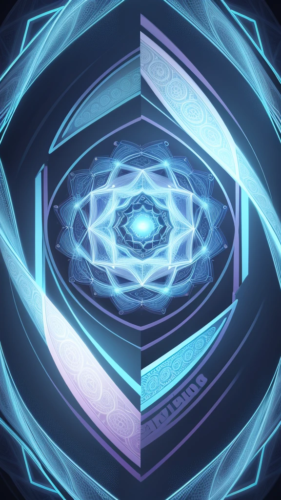 Create an abstract rhombus with a fractal loop pattern encircling it. The loop should feature intricate, repeating designs, and the rhombus should have a complex, multi-layered texture
