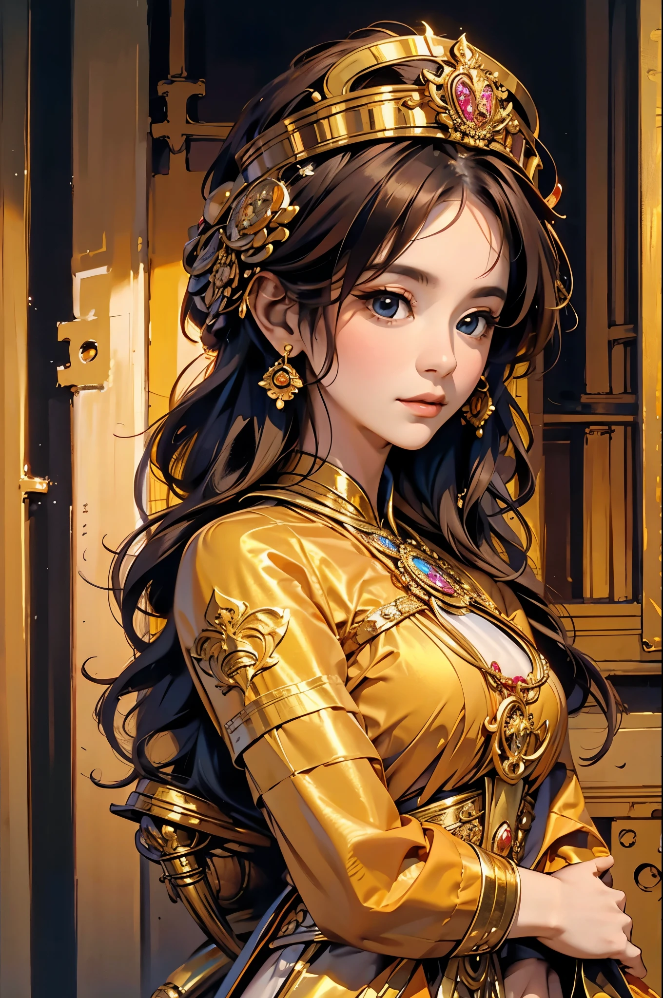 gustav Klimt the lady in gold, Thai princess, golden Thai traditional dress, small breast