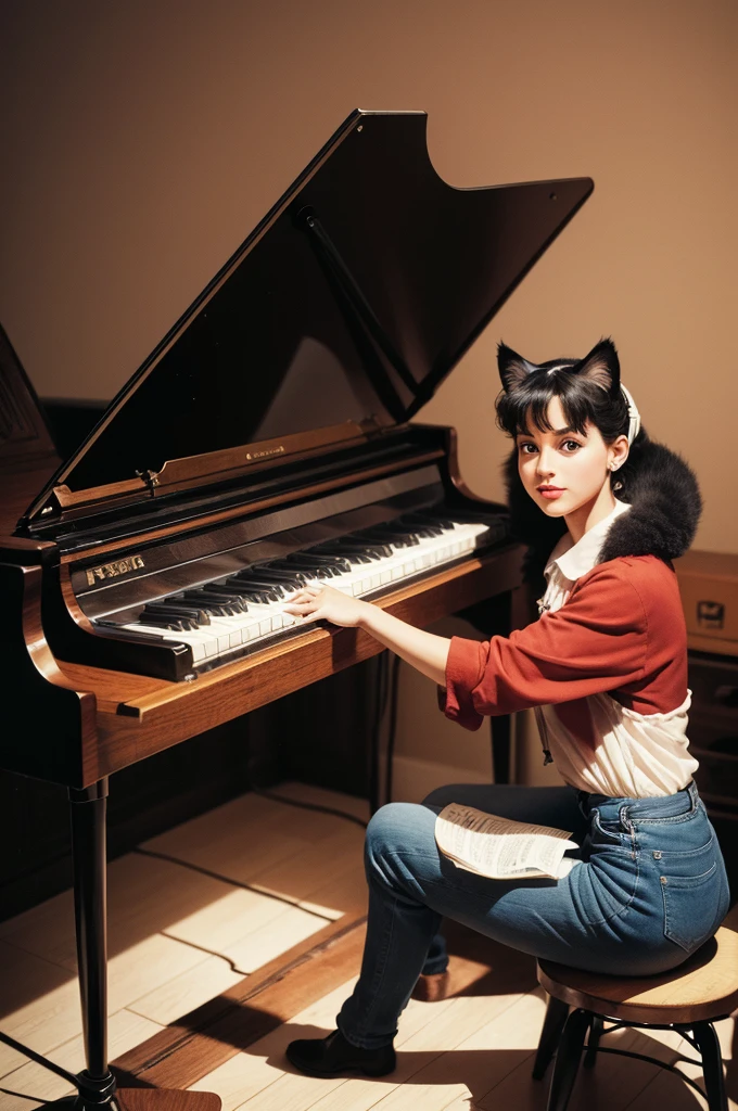 A retro image with characteristics of the Jazz musical genre and with a cat