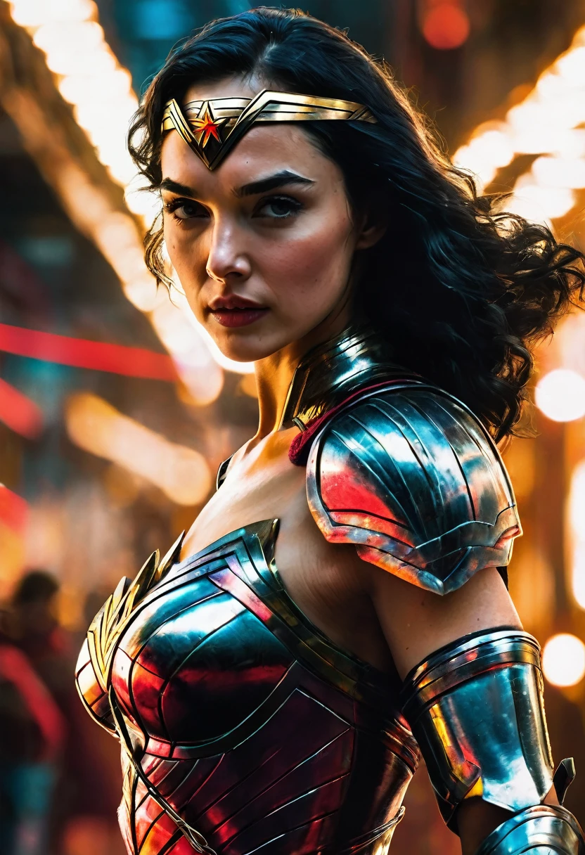 (((In extreme close-up, a cyber punk woman Gal Gadot under the mantle of the Amazon warrior (((a part of his head shaved))) Wonder Woman Diaema Cyber Punk front images color images Splash Wonder Woman Diaema Wonder Woman Cyber Punk))),(((a part of his head shaved))),(((Diaema Wonder Woman))),(((shaved))),(((black hair))),(((Diaema Led Wonder Woman))),(((Diaema Led Wonder Woman))),(((shaved))),(((tiara))), Diaema Wonder Woman))),(((tiara))),(((Front images))),(((Images only from the front))),(((head on)))