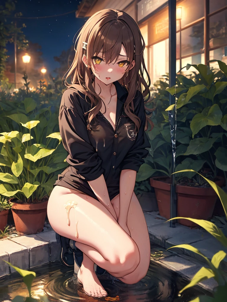 NSFW, Slender Body:1.5, 12 Talents, beautiful girl, cute, Pitiful, crowd, Completely naked, Slut, incontinence, (Yellow liquid dripping from between her legs:1.2), (Yellow puddle at my feet:1.2), 夜のgarden, garden, squat, Leg spread, Misaka Mikoto, (masterpiece), highest quality, 1girl, uhd, retina, masterpiece, ccurate, anatomically correct, textured skin, super detail, high details, high quality, best quality, highres, 4K