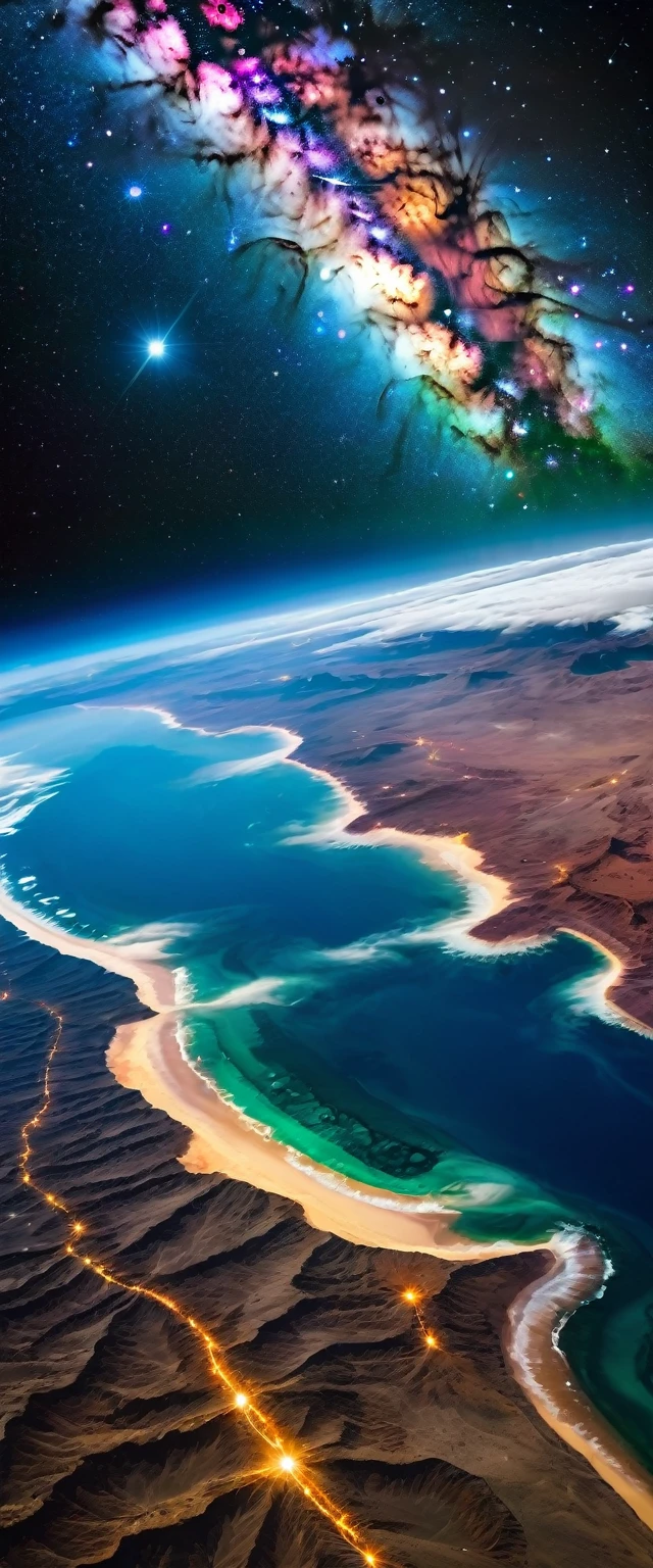 (Highest quality),(masterpiece:1.2),(Very detailed:1.2),Ultra-high resolution,RAW color photos,8K,Vast landscape photography,Realistic photos,Elaborate photos,Shot from the spaceship window,Written boundary depth,Sharp focus,universe space,Milky Way,Vast Universe,Beautiful colors,Written boundary depth,Wide Light,Low contrast,Backlight,Sharp focus,Vibrant colors,moving composition