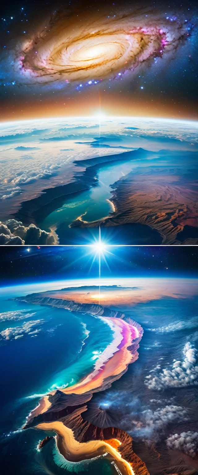 (Highest quality),(masterpiece:1.2),(Very detailed:1.2),Ultra-high resolution,RAW color photos,8K,Vast landscape photography,Realistic photos,Elaborate photos,Shot from the spaceship window,Written boundary depth,Sharp focus,universe space,Milky Way,Vast Universe,Beautiful colors,Written boundary depth,Wide Light,Low contrast,Backlight,Sharp focus,Vibrant colors,moving composition