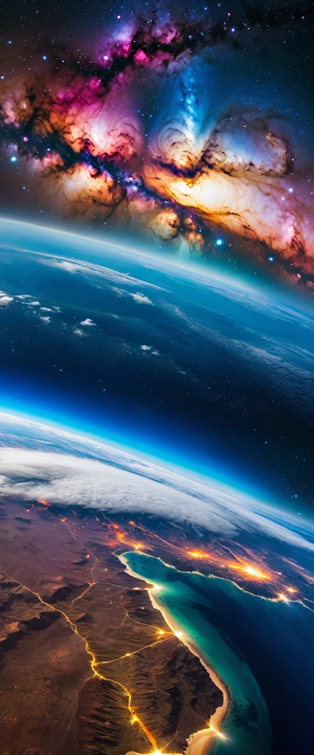 (Highest quality),(masterpiece:1.2),(Very detailed:1.2),Ultra-high resolution,RAW color photos,8K,Vast landscape photography,Realistic photos,Elaborate photos,Shot from the spaceship window,Written boundary depth,Sharp focus,universe space,Milky Way,Vast Universe,Beautiful colors,Written boundary depth,Wide Light,Low contrast,Backlight,Sharp focus,Vibrant colors,moving composition
