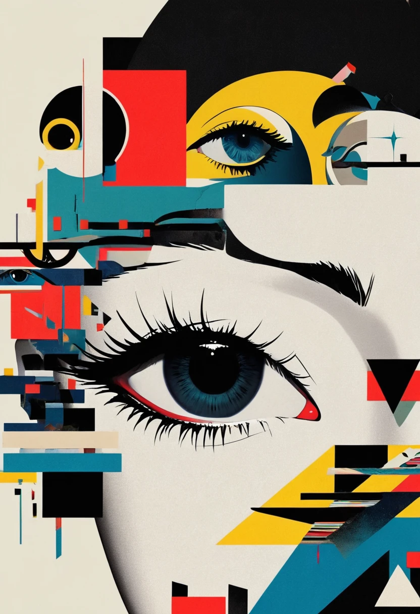 montage,dadaist,Eye,Deconstruction，Eye上的建筑，Minimalism，geometry，graphic design，Vector，poster design