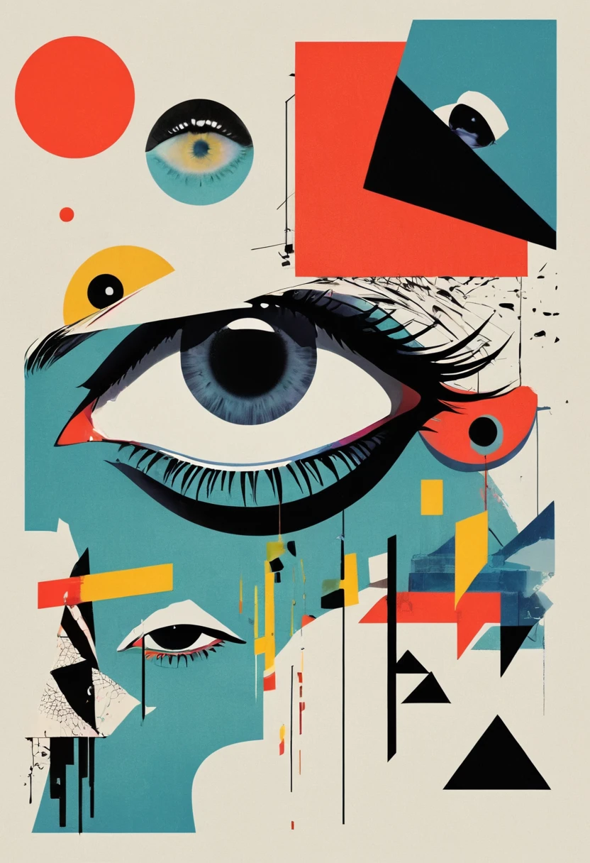 montage,dadaist,Eye,Deconstruction，Eye上的建筑，Minimalism，geometry，graphic design，Vector，poster design