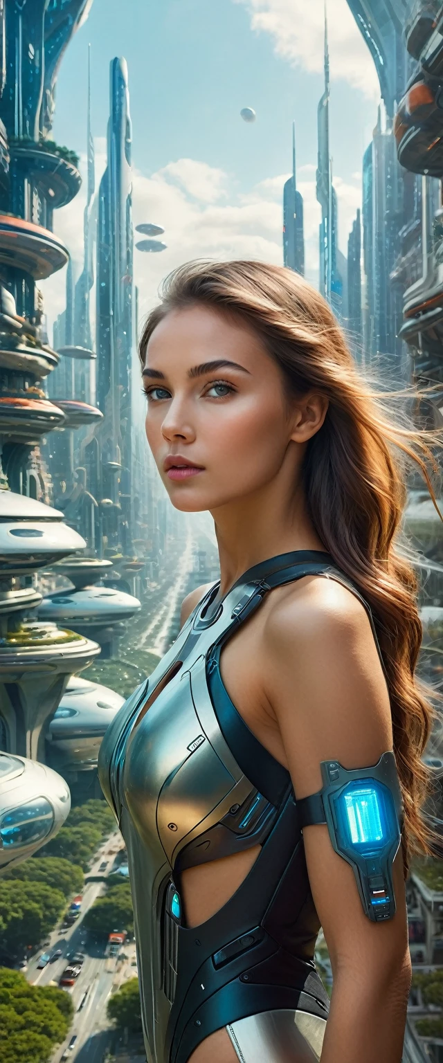Highest quality,(masterpiece:1.2),Ultra-high resolution,Raw color photography,8K,Vast landscape photography,Realistic photos,Elaborate photos,Woman living in a futuristic city,She&#39;s a space bounty hunter,(From the back:1.5),(From below:1.2,Woman standing in a futuristic city,Cyberpunk City,The vast city spreads out before your eyes,The sky is a vast universe,Dark Sky),Written boundary depth,Wide Light,Low contrast,Backlight,Sharp focus,Vibrant colors,Dynamic configuration