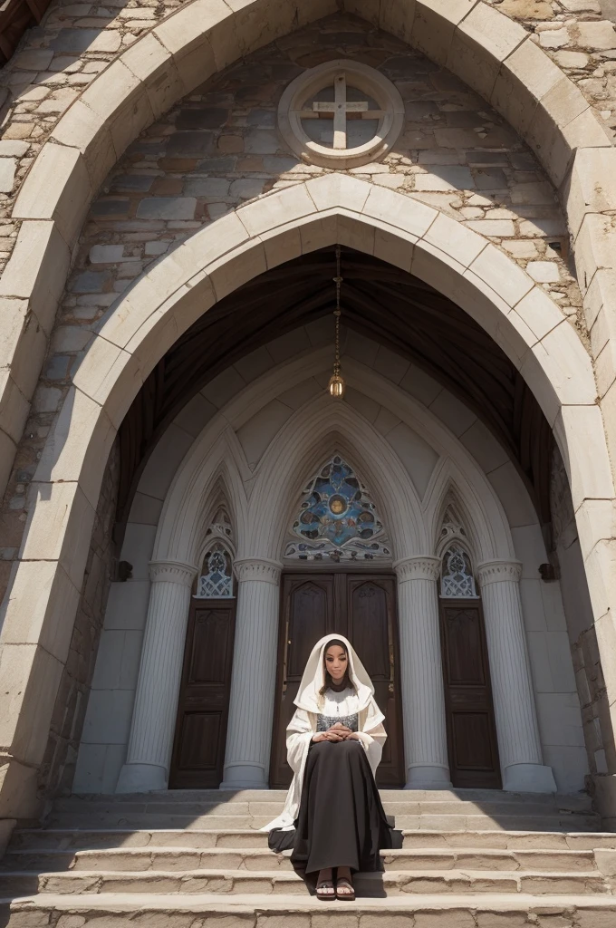 ((best quality)), ((masterpiece)), (detailed), perfect face Create an outside image of a gospel church built over a rock.
