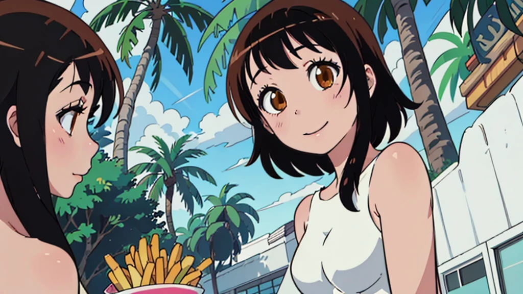 alone, One girl, Onodera Kosaki, , smile, View your viewers, , got it, Flat Color, 2D, Anime Coloring, Jagged lines,naked,naked,
,Anime Style,Cyber City.middle School girls,,Tropical,French fries,,,Cyber Screen,,,,Palm tree,