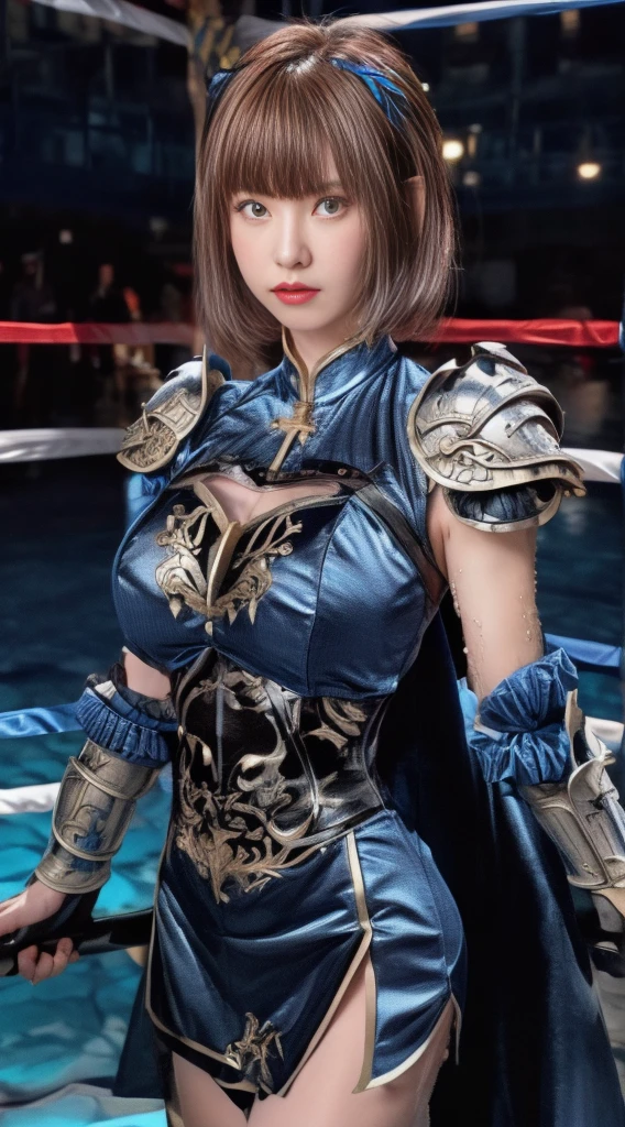 Very beautiful woman、Slender women、(Detailed face)、Realistic Skin、((Holy Knight)), ((Dark blue armor))、((((A black armor with extremely detailed and intricate decoration.:1.1))))、((Delicate photo)),(Girl Astepeace RAW Photo Details:1.25), (Highest quality:1.6), (Ultra-high resolution:1.5), (Realistic:1.75), 8K resolution, Canon EOS R5, 50mm, Absurd, Super detailed,Cinema Lighting,((Fightfield))、((Fight))、(((Navy embellished skirt)))、Thigh-high socks、Shingard、((Dark blue hair))、((Bowl cut hairstyle with bangs,))、Get a six pack、Cape、Beautiful Armor、(((Has a huge weapon)))、(In combat)、The wind is blowing、((Symmetrical armor))、((((splash))))、(((Leads a large group of blue knights:1.2)))、Round Glasses:1.4、banner、Armor with a dragon motif、