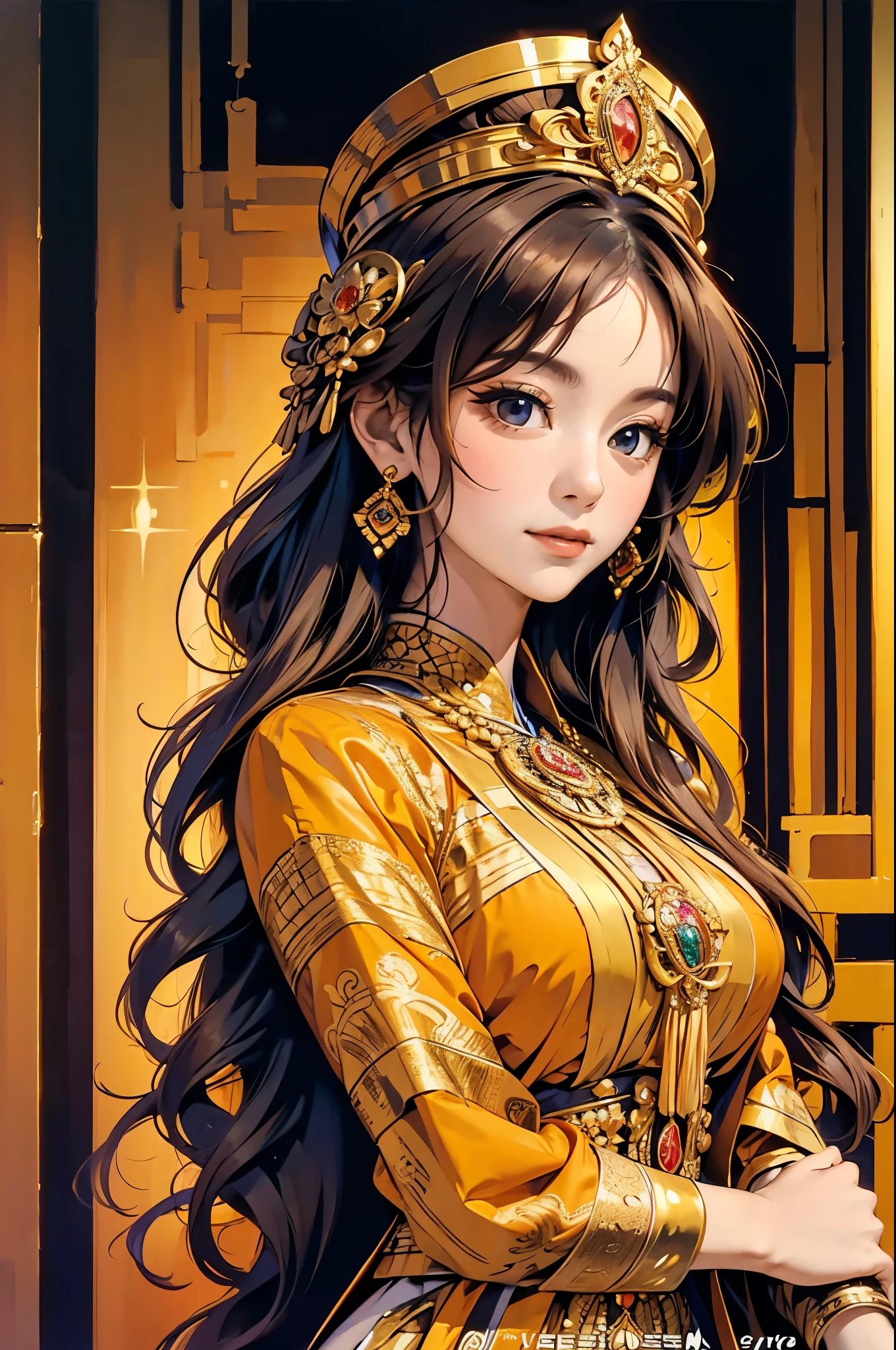 gustav Klimt the lady in gold, Thai princess, golden Thai traditional dress, royal ball dancing