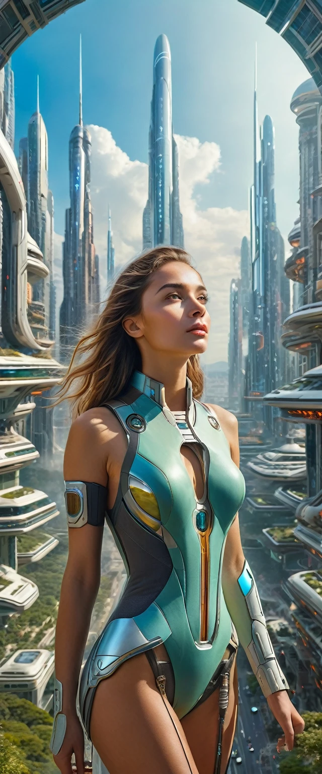 Highest quality,(masterpiece:1.2),Ultra-high resolution,Raw color photography,8K,Vast landscape photography,Realistic photos,Elaborate photos,Woman living in a futuristic city,She&#39;s a space assassin,Dress in black,(From the back:1.5),(From below:1.2,Woman standing in a futuristic city,Cyberpunk City,The vast city spreads out before your eyes,The sky is a vast universe,Dark Sky),Written boundary depth,Wide Light,Low contrast,Backlight,Sharp focus,Vibrant colors,Dynamic configuration