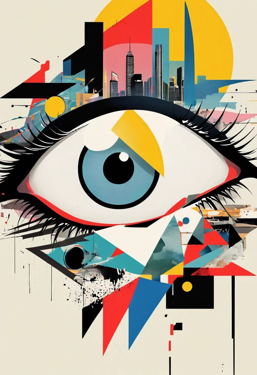 montage,Eye,Deconstruction，Eye上的建筑，Minimalism，geometry，graphic design，Vector，poster design