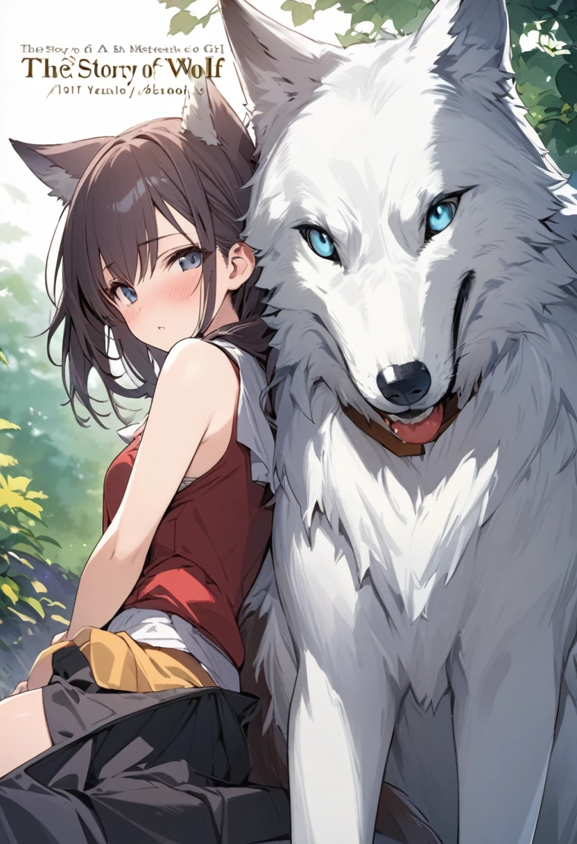 High-quality illustrations, doujinshi cover_page, highres, absurdres, The story of the meeting of a girl and a wolf,