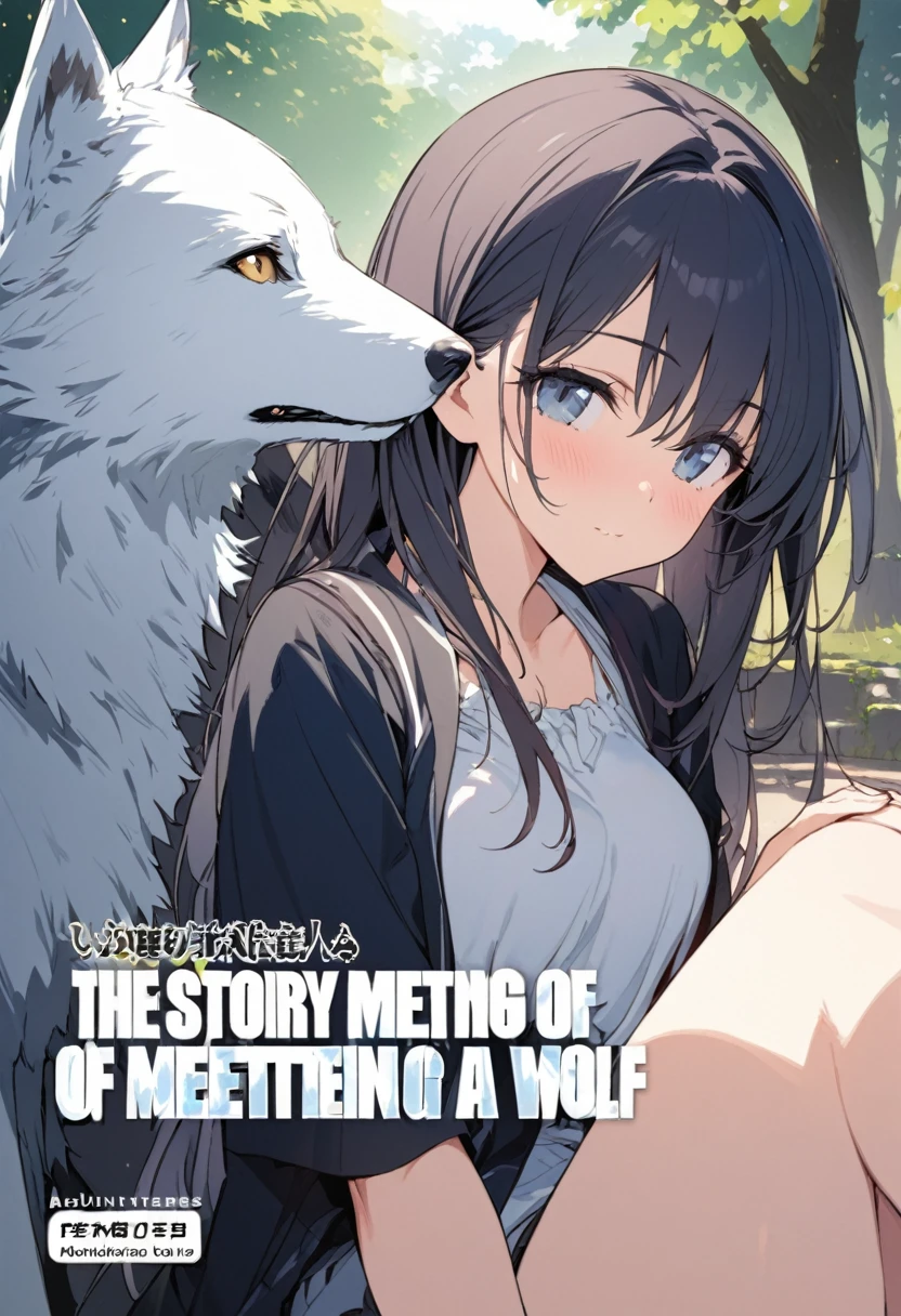 High-quality illustrations, doujinshi cover_page, highres, absurdres, The story of the meeting of a girl and a wolf,