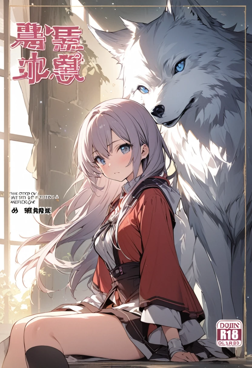 High-quality illustrations, doujinshi cover_page, highres, absurdres, The story of the meeting of a girl and a wolf,