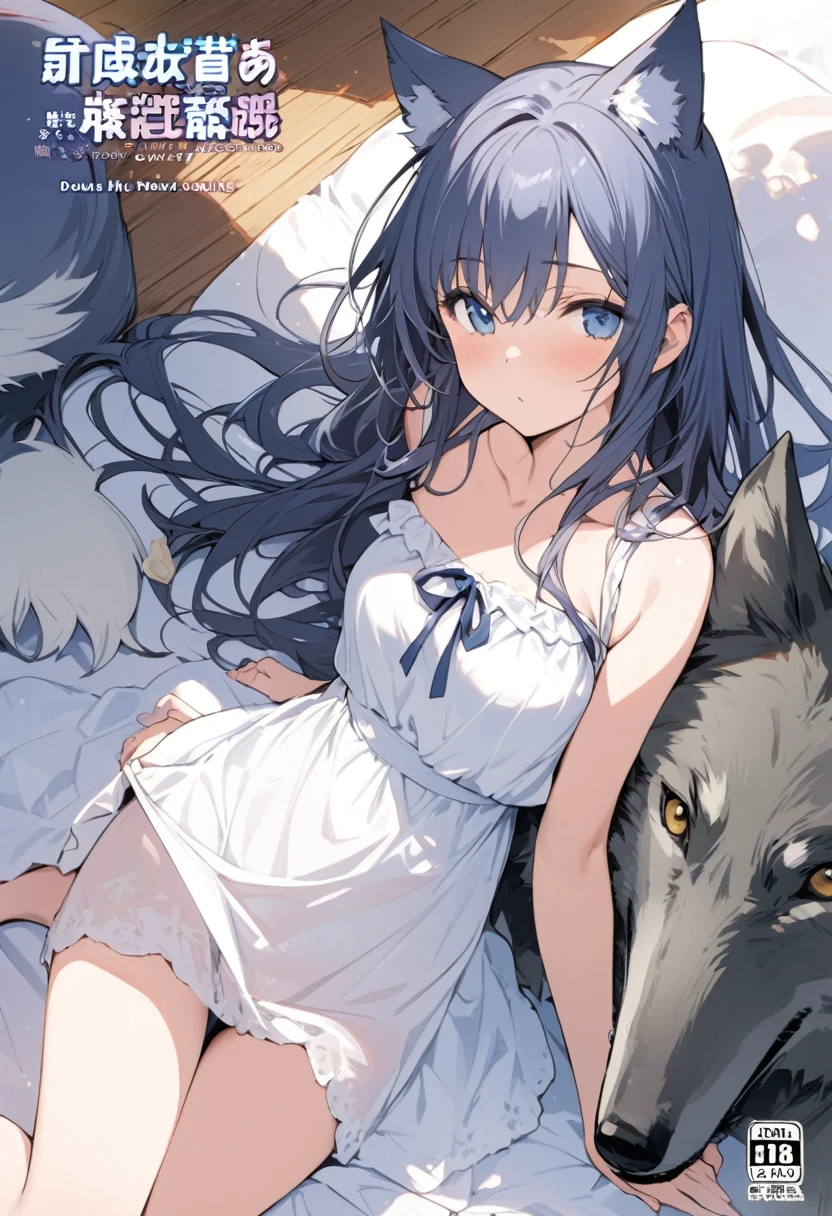 High-quality illustrations, doujinshi cover_page, highres, absurdres, The story of the meeting of a girl and a wolf,