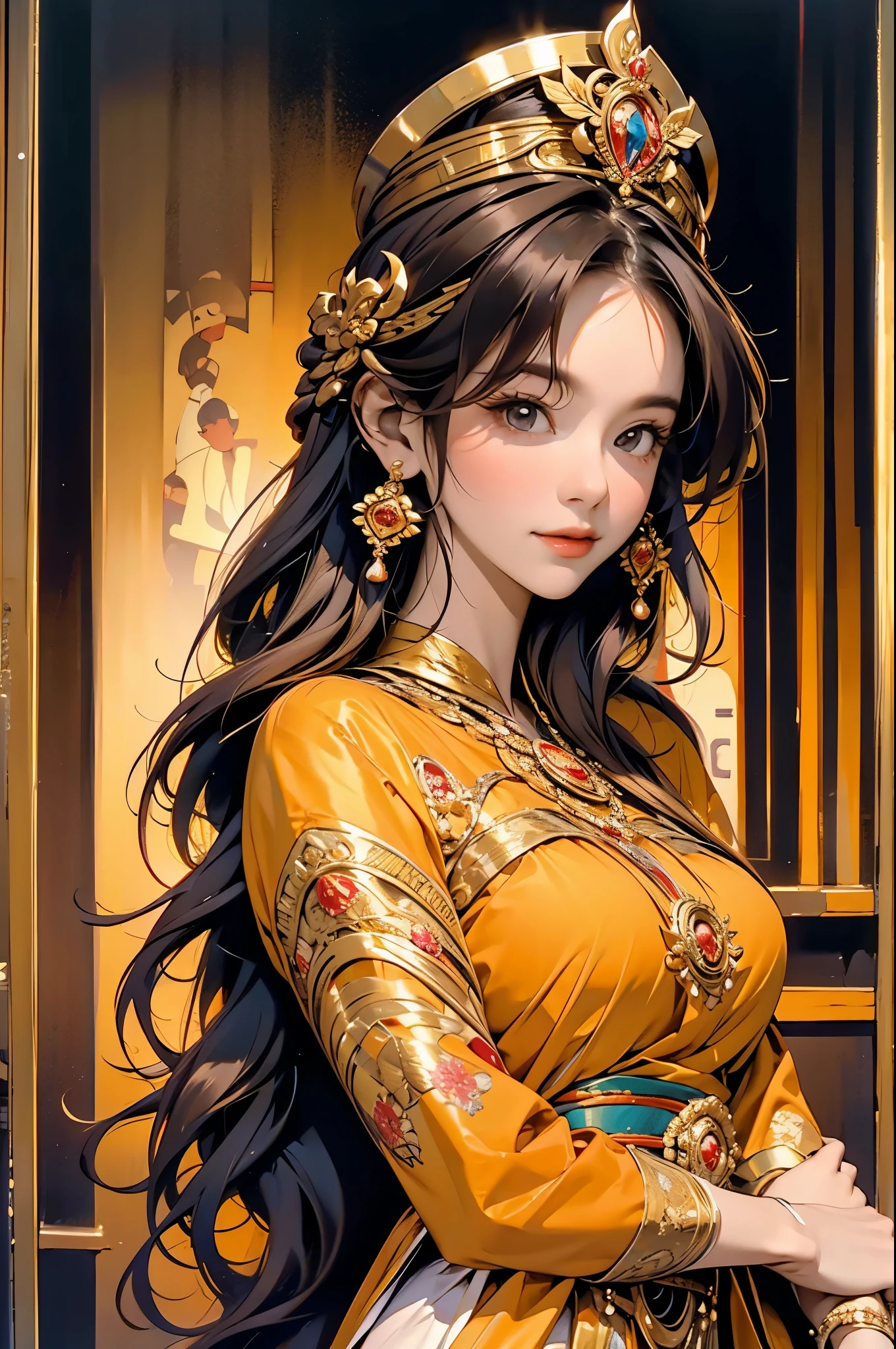 gustav Klimt the lady in gold, Thai princess, golden Thai traditional dress, royal ball dancing