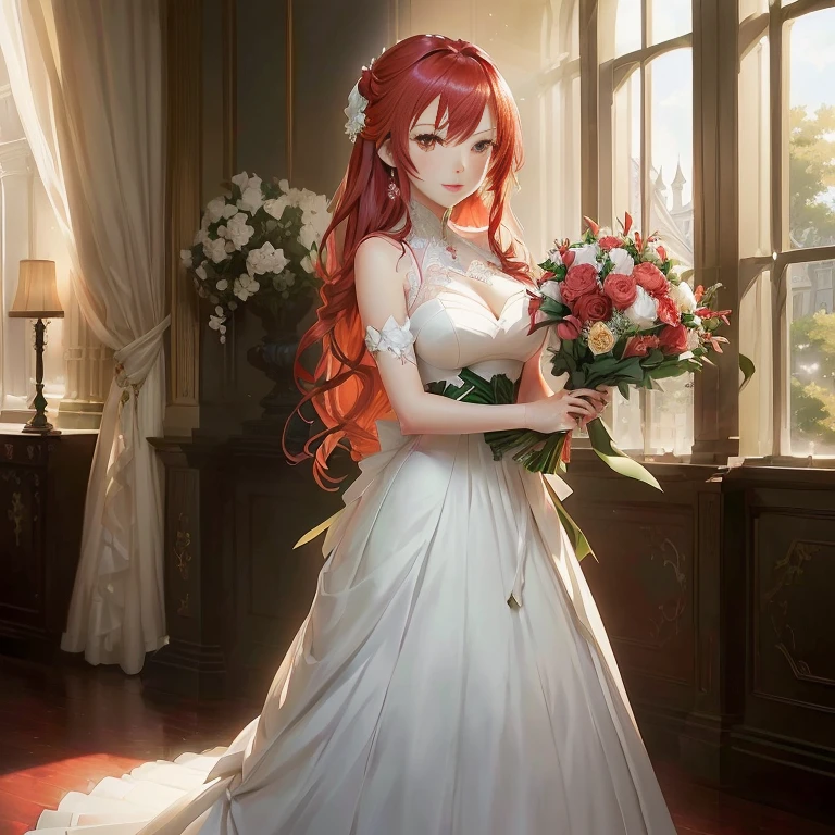anime - style image of a woman in a wedding dress holding a bouquet of flowers, rin, rias gremory, cute anime waifu in a nice dress, cushart krenz key art feminine, anime key visual of elegant, painted in anime painter studio, marin kitagawa fanart, royal elegant pose, in dress, official art, smooth anime cg art