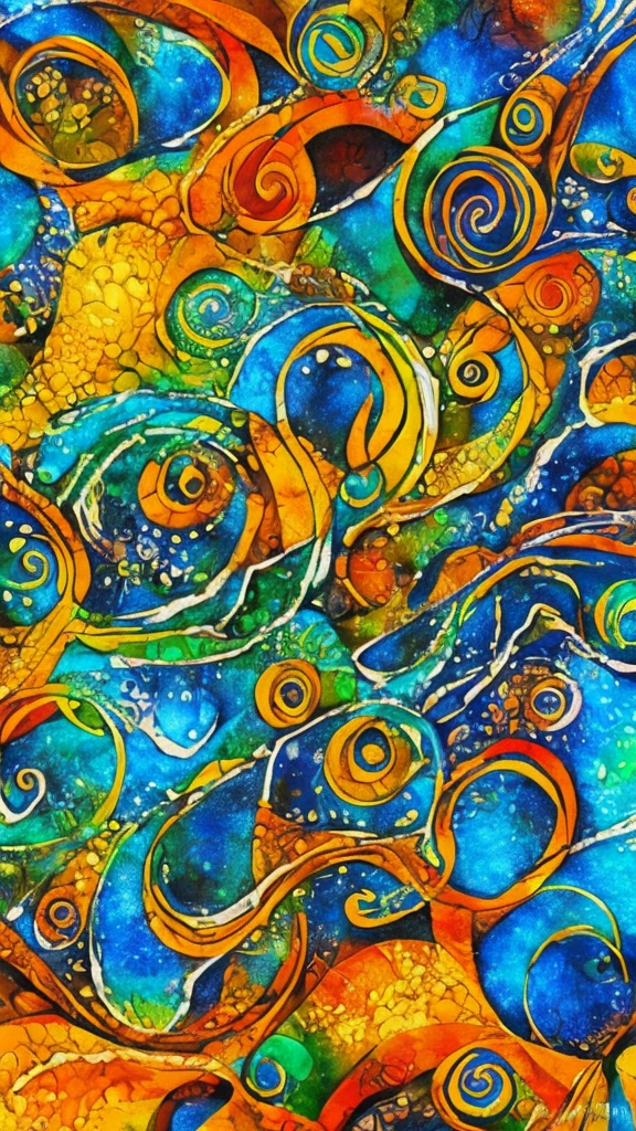 create an abstract composition of indigenous Pataxó with realistic vibrant texture and colors + fusion of alcohol and ink+ tribal+van Gogh artistic style