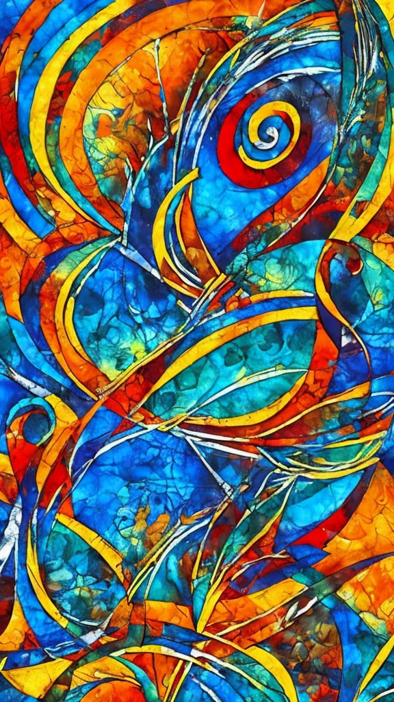 create an abstract composition of indigenous Pataxó with realistic vibrant texture and colors + fusion of alcohol and ink+ tribal+van Gogh artistic style