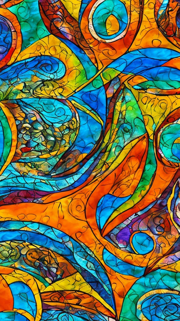 create an abstract composition of indigenous Pataxó with realistic vibrant texture and colors + fusion of alcohol and ink+ tribal+van Gogh artistic style