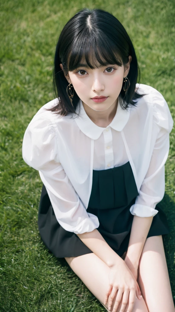 Selfie,Top view,Black Hair,Medium Hair,summercoordinate,Zara,Sitting,Ultra HD,masterpiece,super high quality,Ultra-high resolution,Highest quality,Advanced,Highest quality,Highest Resolution,high quality,beautiful,beautiful,High quality,Realな質感,Real,8K,Detailed,