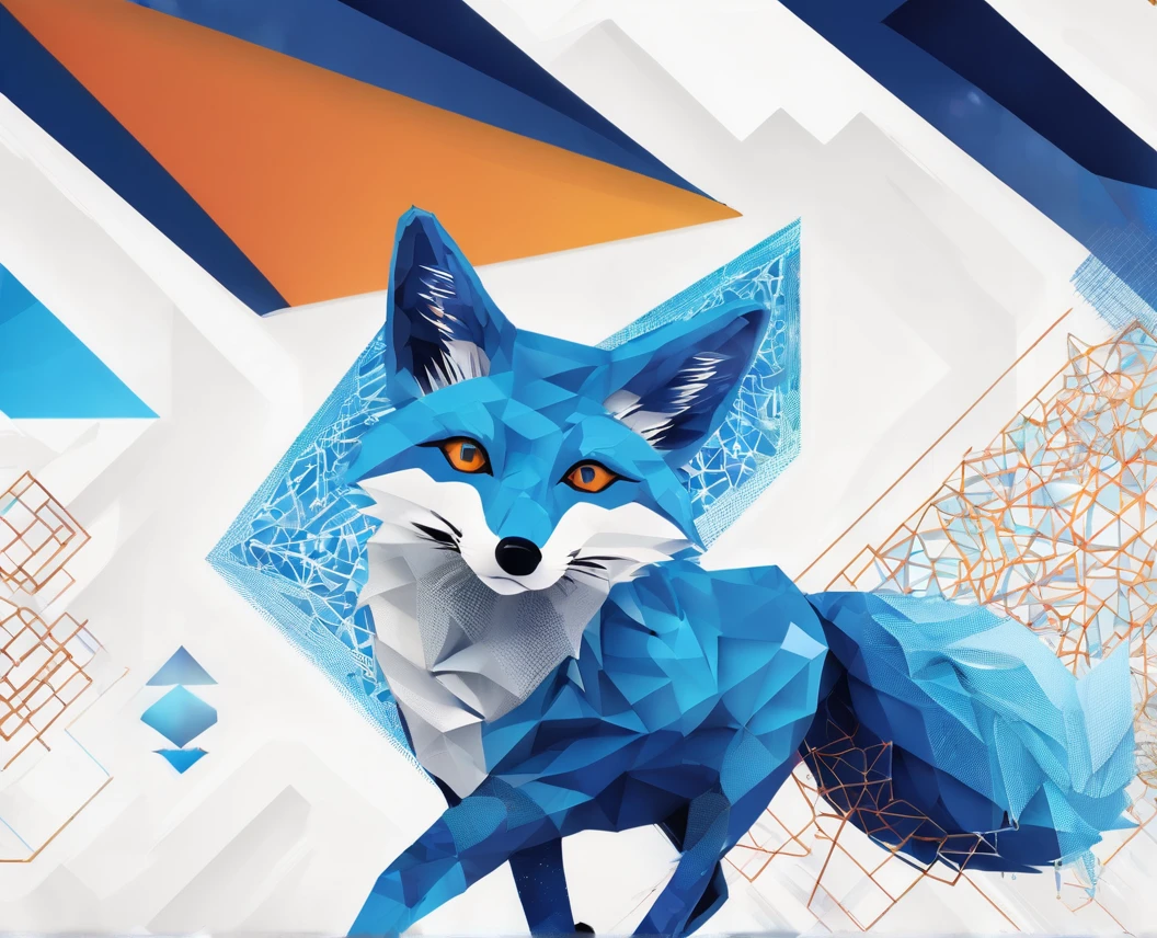 Create a digital image of a blue fox that combines cryptographic elements. The fox must have a Hateful and stylized design, with geometric patterns and bright colors representing blockchain technology. Integrates cryptic symbols and chains of code into your skin to give an enigmatic and angry appearance. Make sure the fox'The environment also reflects a Football theme with backgrounds reminiscent of Blue digital matrices..