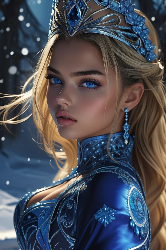  Adriana Lima, ultra detailed face, ultra detailed blue eyes, long blonde hair, (dress), tiara, winter, (((masterpiece)))