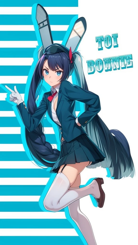 a cartoon character in a sexy suit posing on the street with a bush, police officer, police uniform, 1 girl, police woman, shirt, skirt, hat, tie, police cap, blue eyes, gloves, breasts, purple hair very dark, thighs, solo, navel, garter straps, looking at viewer, short sleeves, large breasts, underwear, miniskirt, midriff, ass visible through thighs, panties, outdoors, indentation, braid, hand in hand hip, belt, black skirt, uniform, collared shirt, frown, thigh highs, peaked cap, crop top, black panties, blue shirt, chest pocket, V-shaped eyebrows, Eiko Tsukimi, blue eyes, purple hair very dark baseball cap