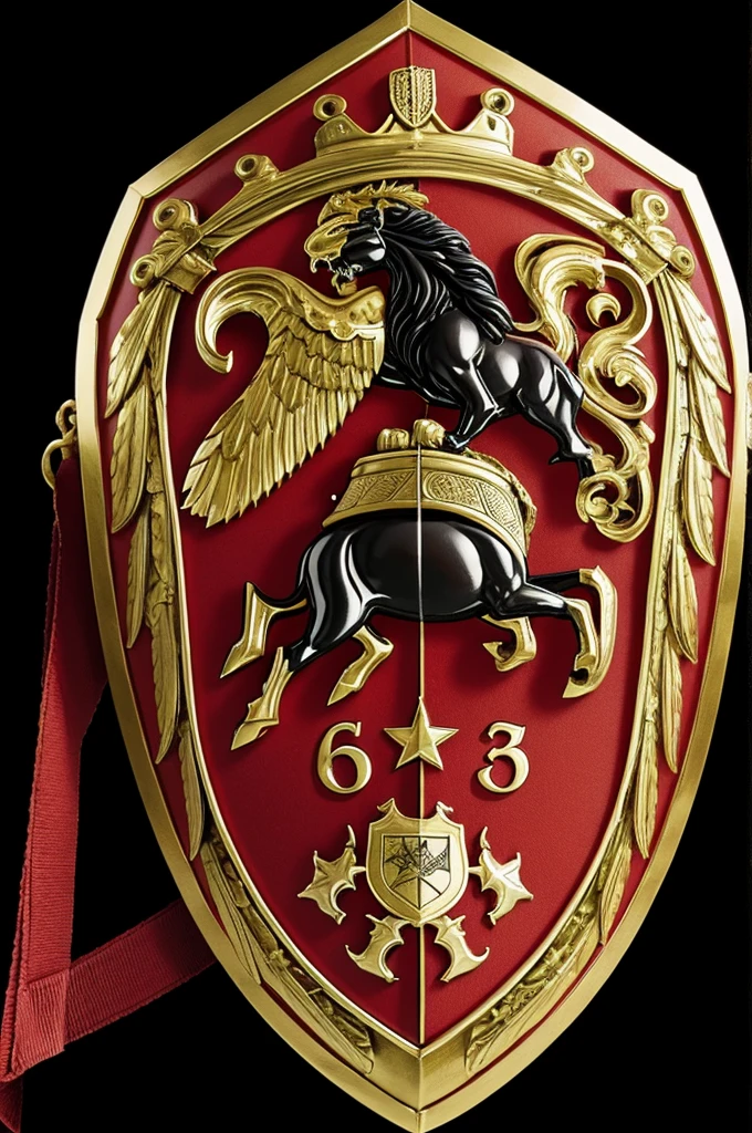 shield shape: classic, in the form of a heraldic shield.
colors: Black background with red details.
Main elements:
red lion: In the center of the shield, representing strength and courage.
Name of the team: "red lion" surrounding the lion, At the top of the shield.
Additional Text:
Date of death of the creator of football: "1863-12-08", placed at the bottom of the shield.
Two stars: little, At the top of the shield, representing achievements or goals achieved.