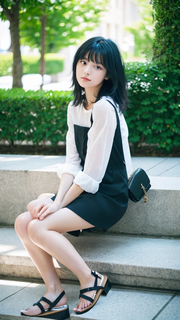 Black Hair,Medium Hair,summercoordinate,Zara,Sitting,Ultra HD,masterpiece,super high quality,Ultra-high resolution,Highest quality,Advanced,Highest quality,Highest Resolution,high quality,beautiful,beautiful,High quality,Realな質感,Real,8K,Detailed,