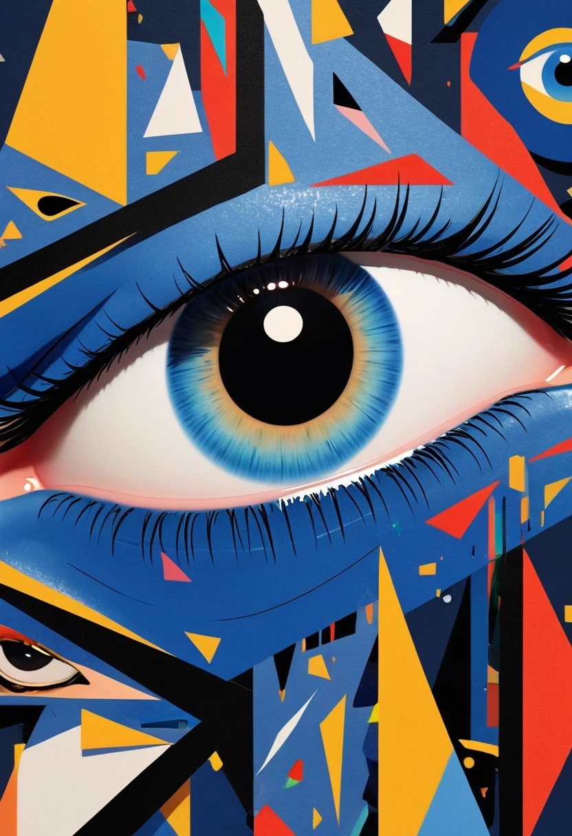 a highly detailed, abstract geometric eye, deconstructed eye architecture, minimalist, geometric shapes, strong sense of space, flat design, vector art, poster design, (best quality,8k,highres,masterpiece:1.2),ultra-detailed,(realistic,photorealistic,photo-realistic:1.37),HDR,UHD,studio lighting,ultra-fine painting,sharp focus,physically-based rendering,extreme detail description,professional,vivid colors,bokeh