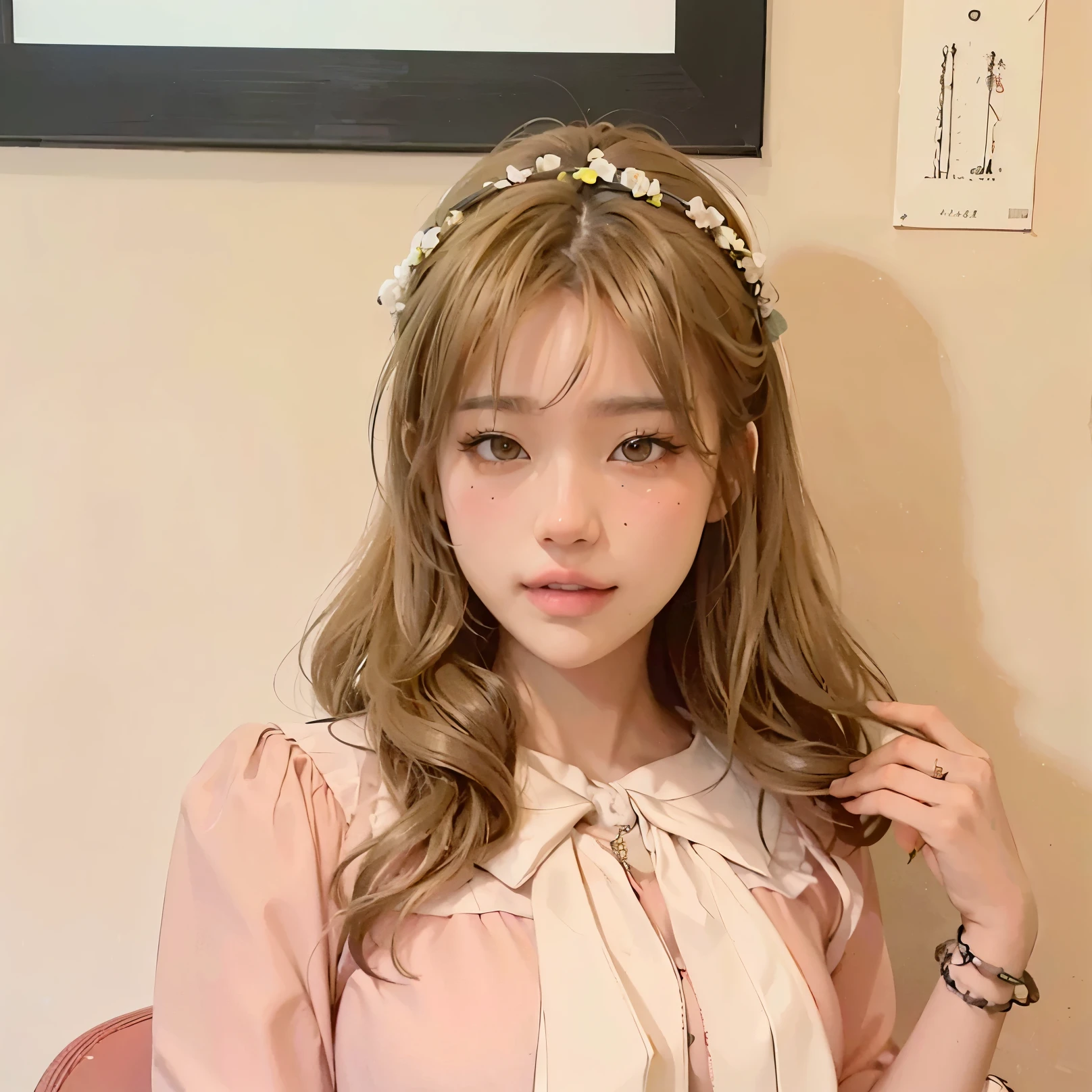 (8K, 4K, Best quality, A high resolution:1.2), (marsterpiece, Realistic, photograph realistic:1.37), 1girll, Solo, Beautiful face, eyeslashes, nase, Glossy lips, (Detailed eyes, view the viewer, Fair skin, White skin:1.5), fine complexion, Upper body,
Large breasts, Busty, , (:1.5),
Outdoor onsen,
two sides up, Absurdly long hair, Blonde hair, Pink hair, bangs, hair adornments, bow,
Younger, aged down,