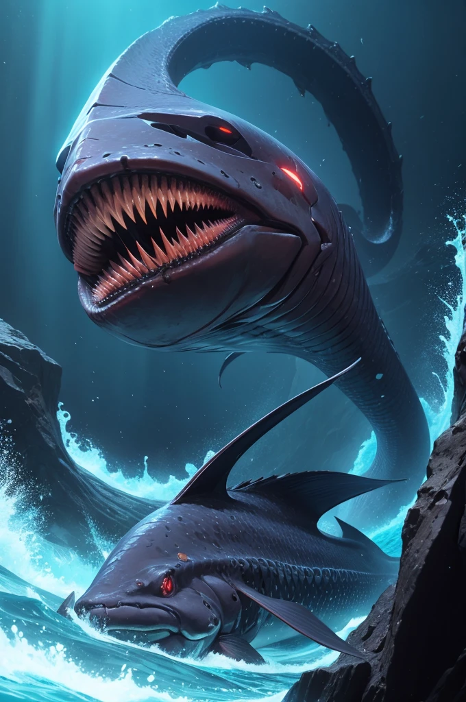Reaper leviathan from the front holding seamoth