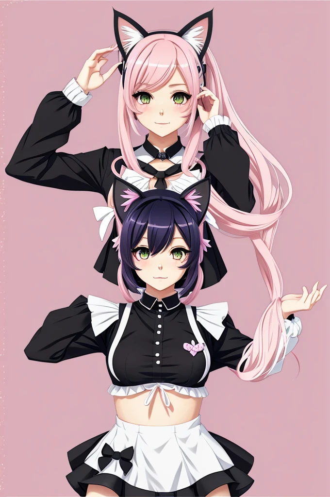 Anime, female, cat girl, curvy, goth, character design, adoptable, vtuber, pastel, cat ears, cat tail