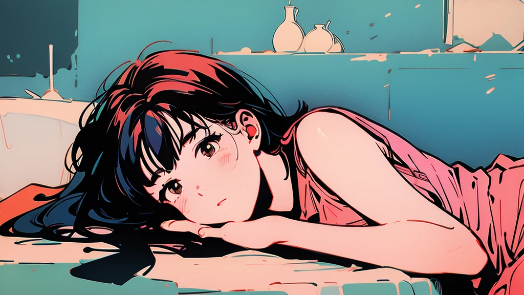 (Highest quality, masterpiece), One girl, Wind, particle, I read a book,Are sleeping,4K,wallpaper,Tank top,bed,Lying on your back