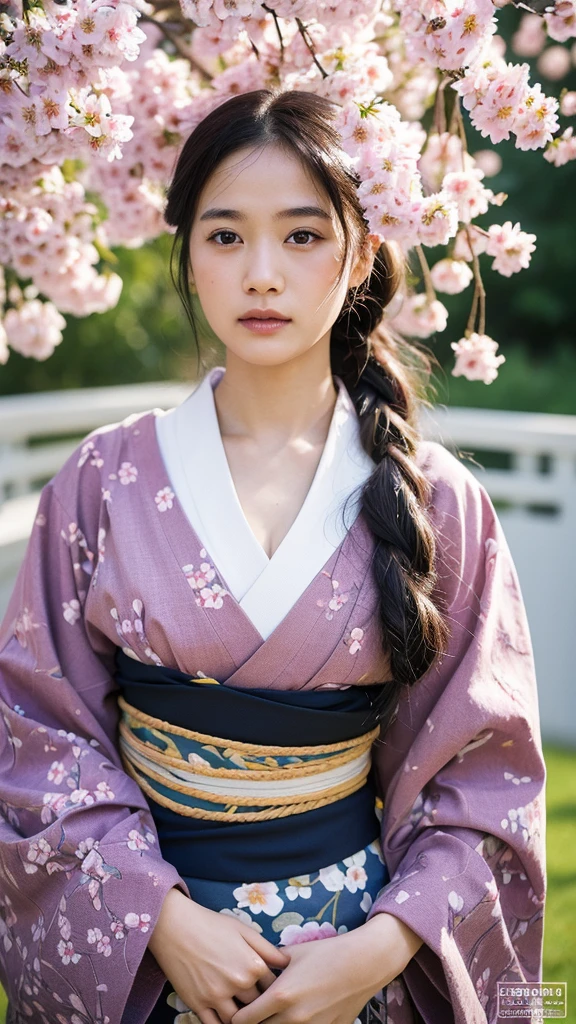 (Best Quality, Masterpiece: 1.2), Portrait, A Mixed-Race Woman, Wearing a Kimono, (Looks like [Japanese and Swede] face: 1.5), Takashi Homma Photography Style, Realistic Skin Tone, Detailed Skin Texture, Outdoors, Cherry Blossom Background.

This photograph is a masterpiece in the best quality, featuring a woman of mixed racial heritage. She is wearing a traditional Japanese kimono with intricate patterns, but her unique facial features hint at her Swedish heritage. The realistic representation of her skin tone and texture is captivating, making it a detailed and lifelike portray