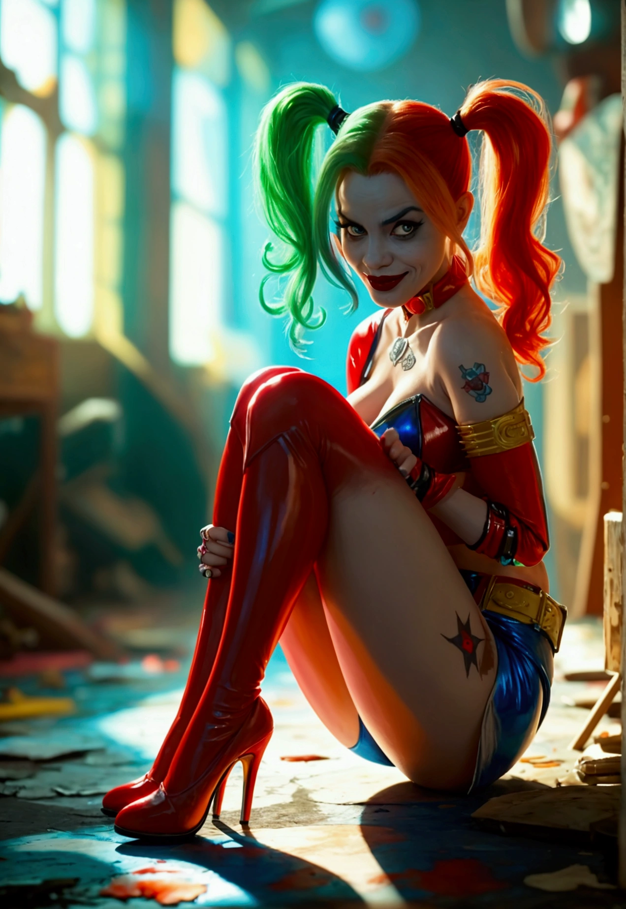 Harley Quinn from batman animated series showing off her soles scrunching them