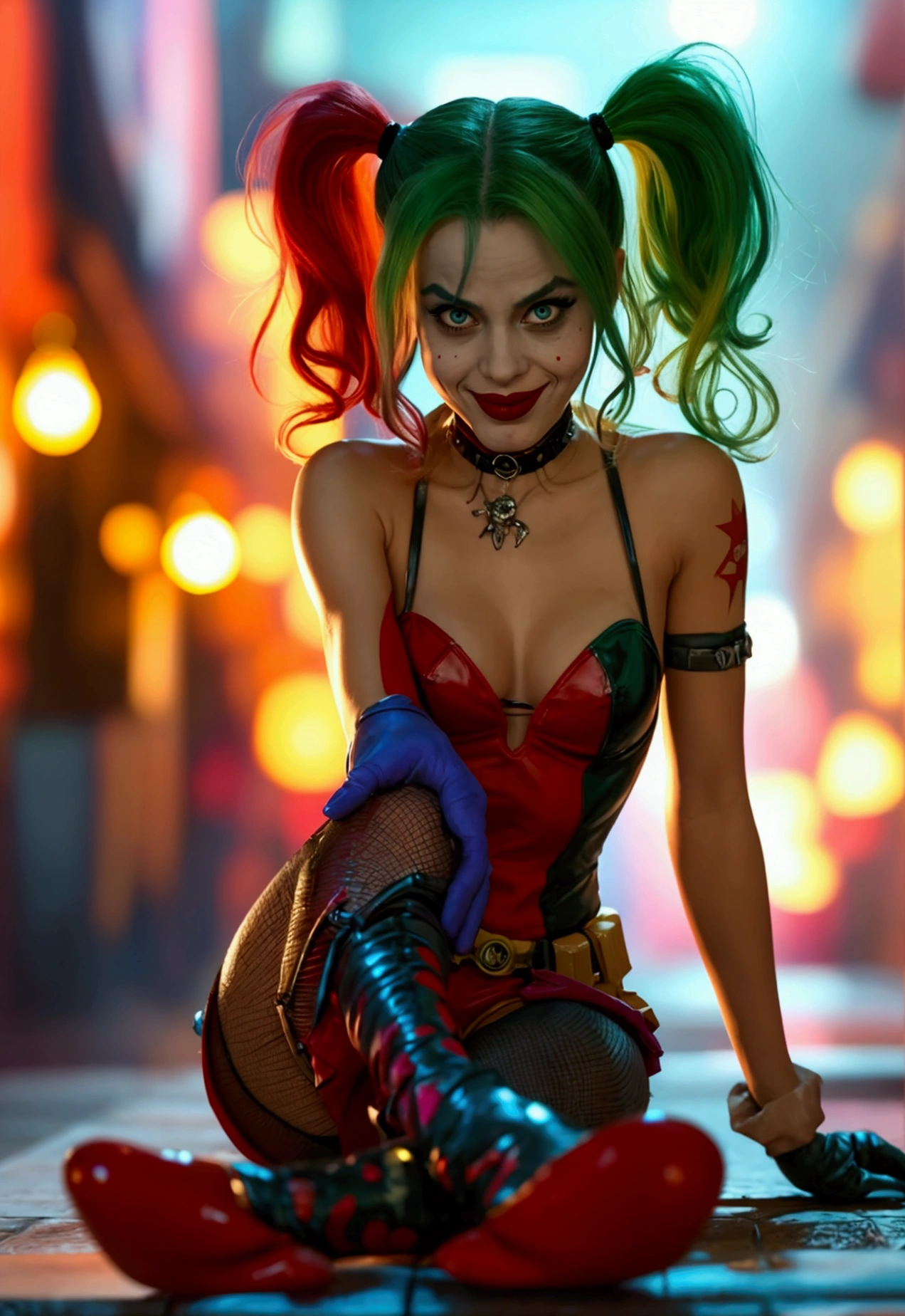 Harley Quinn from batman animated series showing off her soles scrunching them