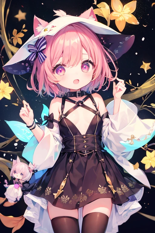 Browsing Caution,7-year-old girl、young、witch、Putting on a collar、Very beautiful and Shining Eyes、Shining Eyes、1 Girl、Small breasts、Big Mouth、high school girl、Small breasts、Cat ear、Transparent pink short hair、