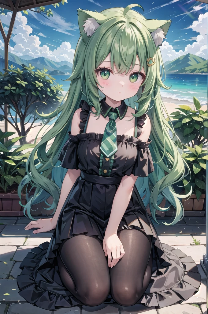 Super Deformed green hair Cat ears Curly hair