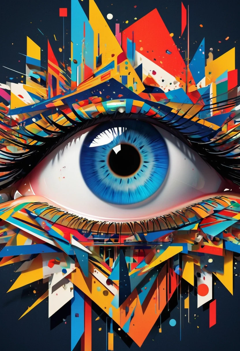 a highly detailed, abstract geometric eye, deconstructed eye architecture, minimalist, geometric shapes, strong sense of space, flat design, vector art, poster design, (best quality,8k,highres,masterpiece:1.2),ultra-detailed,(realistic,photorealistic,photo-realistic:1.37),HDR,UHD,studio lighting,ultra-fine painting,sharp focus,physically-based rendering,extreme detail description,professional,vivid colors,bokeh