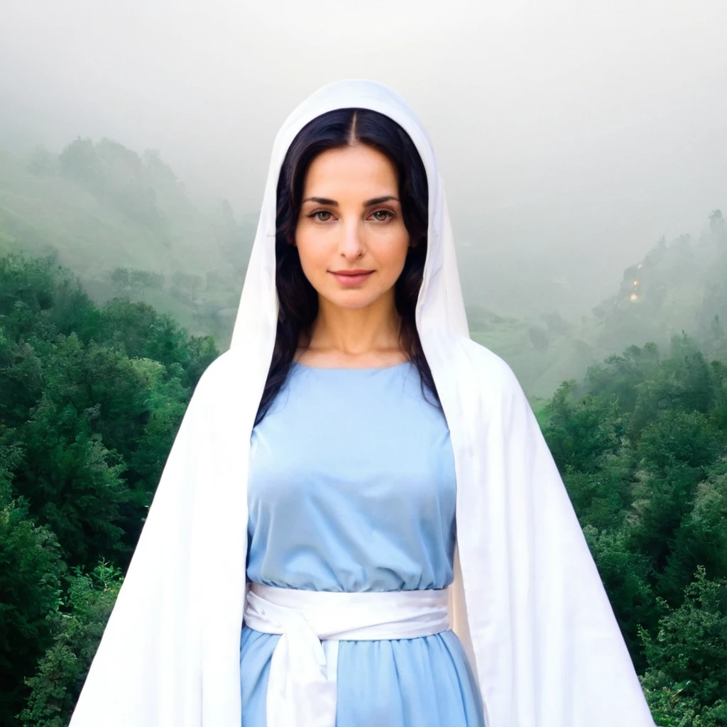 Image of Our Lady praying, dressed in white