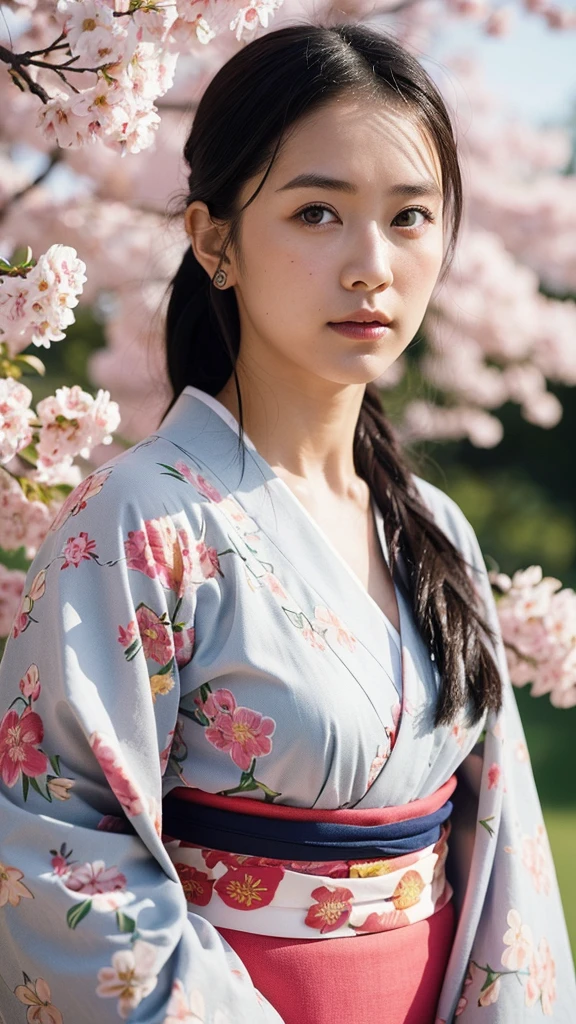 (Best Quality, Masterpiece: 1.2), Portrait, A Mixed-Race Woman, Wearing a Kimono, (Looks like [Japanese and Swede] face: 1.5), Takashi Homma Photography Style, Realistic Skin Tone, Detailed Skin Texture, Outdoors, Cherry Blossom Background.

This photograph is a masterpiece in the best quality, featuring a woman of mixed racial heritage. She is wearing a traditional Japanese kimono with intricate patterns, but her unique facial features hint at her Swedish heritage. The realistic representation of her skin tone and texture is captivating, making it a detailed and lifelike portray