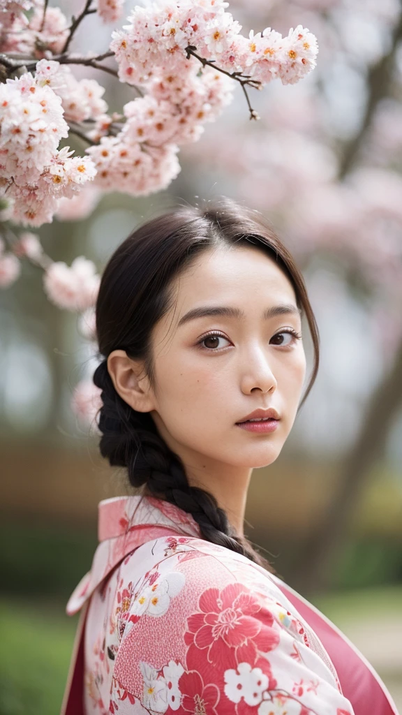 (Best Quality, Masterpiece: 1.2), Portrait, A Mixed-Race Woman, Wearing a Kimono, (Looks like [Japanese and Swede] face: 1.5), Takashi Homma Photography Style, Realistic Skin Tone, Detailed Skin Texture, Outdoors, Cherry Blossom Background.

This photograph is a masterpiece in the best quality, featuring a woman of mixed racial heritage. She is wearing a traditional Japanese kimono with intricate patterns, but her unique facial features hint at her Swedish heritage. The realistic representation of her skin tone and texture is captivating, making it a detailed and lifelike portray