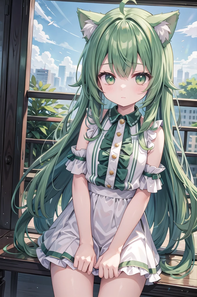 Super Deformed green hair Cat ears Curly hair